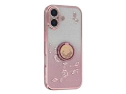 Capa Para Iphone 17 Com Suporte De Anel, Em Tpu, Com Flores E Glitter Degradê Rosa