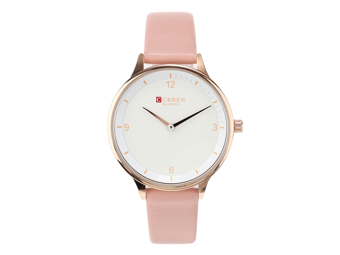 Relógio de Pulso Feminino Fashion Casual Rosa com Pulseira Pu e Mostrador Redondo Quartzo