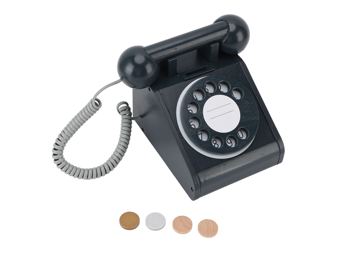 Ats brinquedo Telefone Vintage com Discador para Crianças Brinquedo Telefone Sem Fio Retro Educatsivo de Madeira para Roleplay