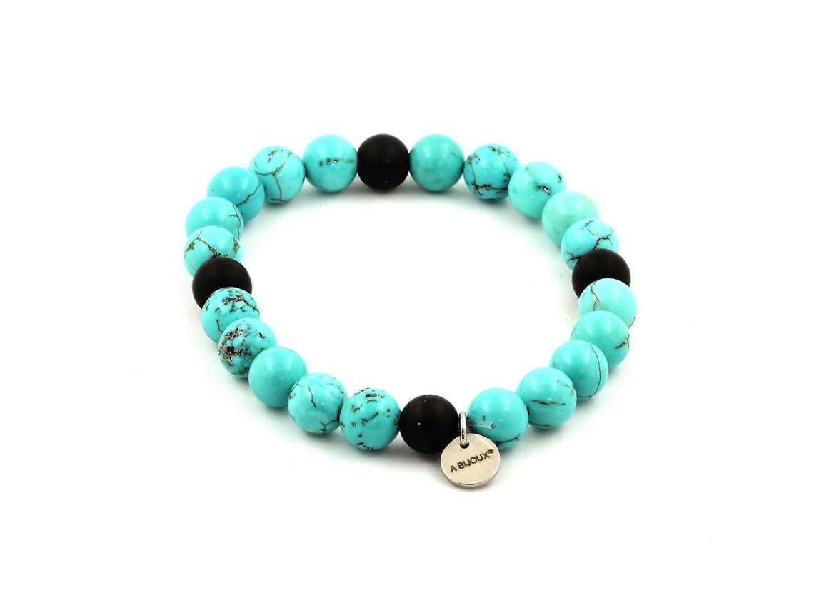 Pulseira Com Contas Turquesa E Ônix Preto Fosco De 8 Mm Nostalgia88