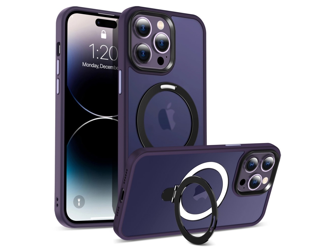 Suporte Casa Magsafe Para Iphone 14 Pro Max Pele Sintética Magnética Roxo