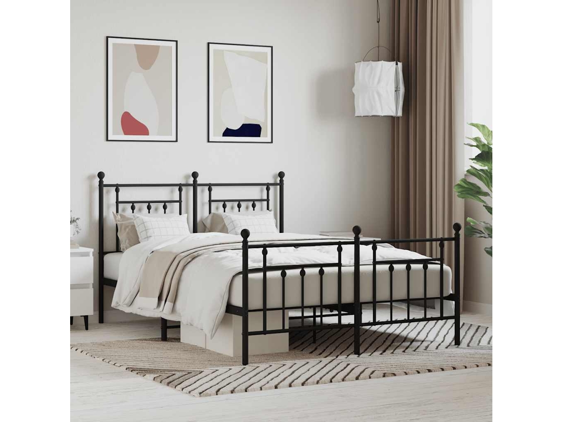 Vidaxl Estrutura De Cama Com Cabeceira E Pés 140x190 Cm Metal Preto