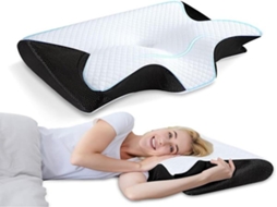 Lurelia Almofada Antirronco, Espuma Viscoelástica, Ergonómica, Ortopédica, Respirável, Hipoalergénica, Removível, Sono Descanso, Preto