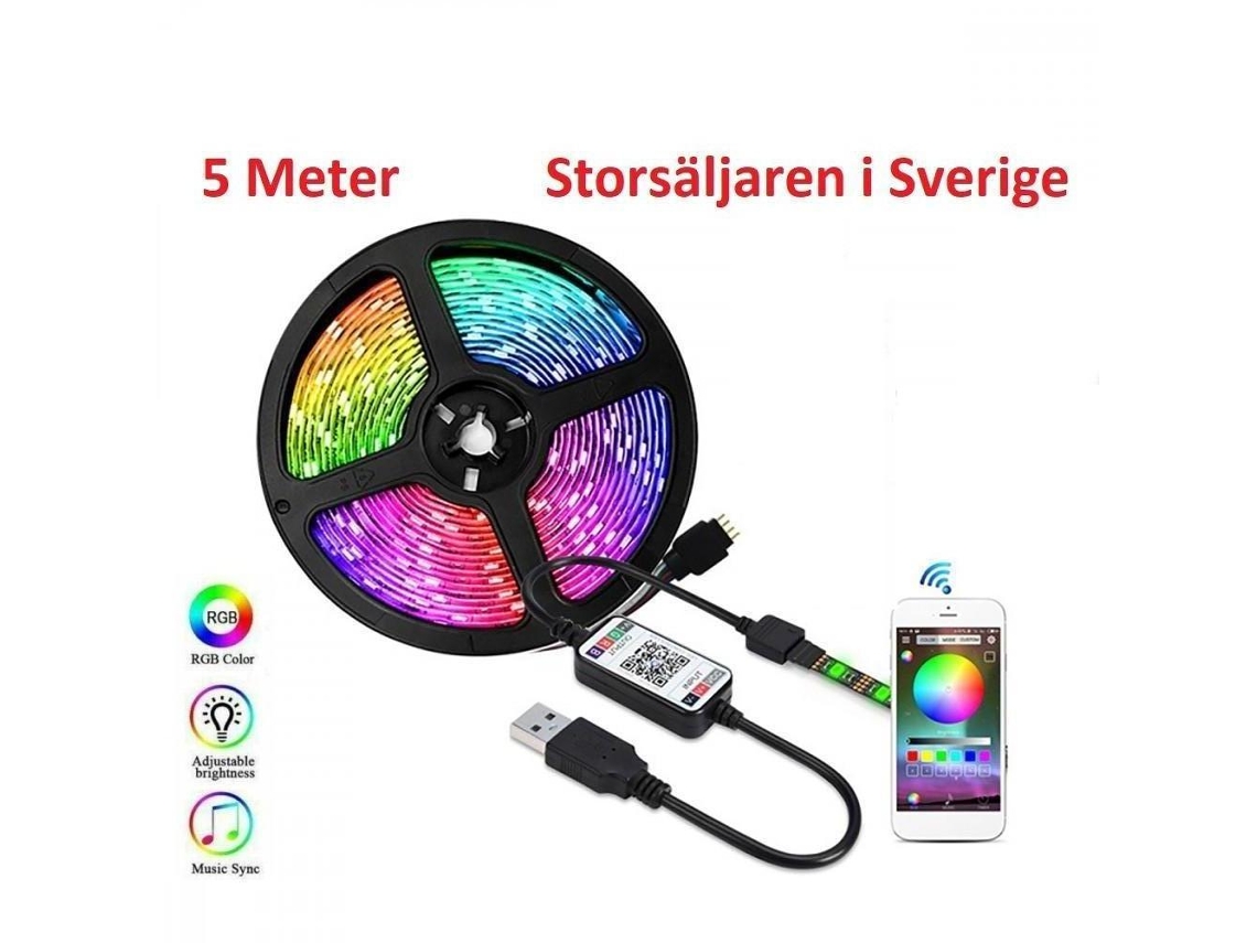 Fita Led, 5 M, Rgb, Bluetooth, App, Flexível, Para Decoração De Móveis, Televisão, Prateleiras E Ambientes Internos