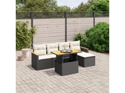 Vidaxl 6 Pcs Conjunto Sofás De Jardim C/ Almofadões Vime Pe Preto