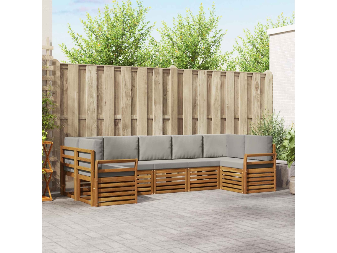 Vidaxl Conjunto De Sofá Sectional 7 Pcs Cinza Natural E Claro