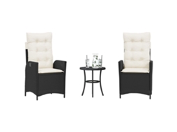 Vidaxl 3 Pcs Conjunto De Bistrô Com Almofadões Vime Pe Preto