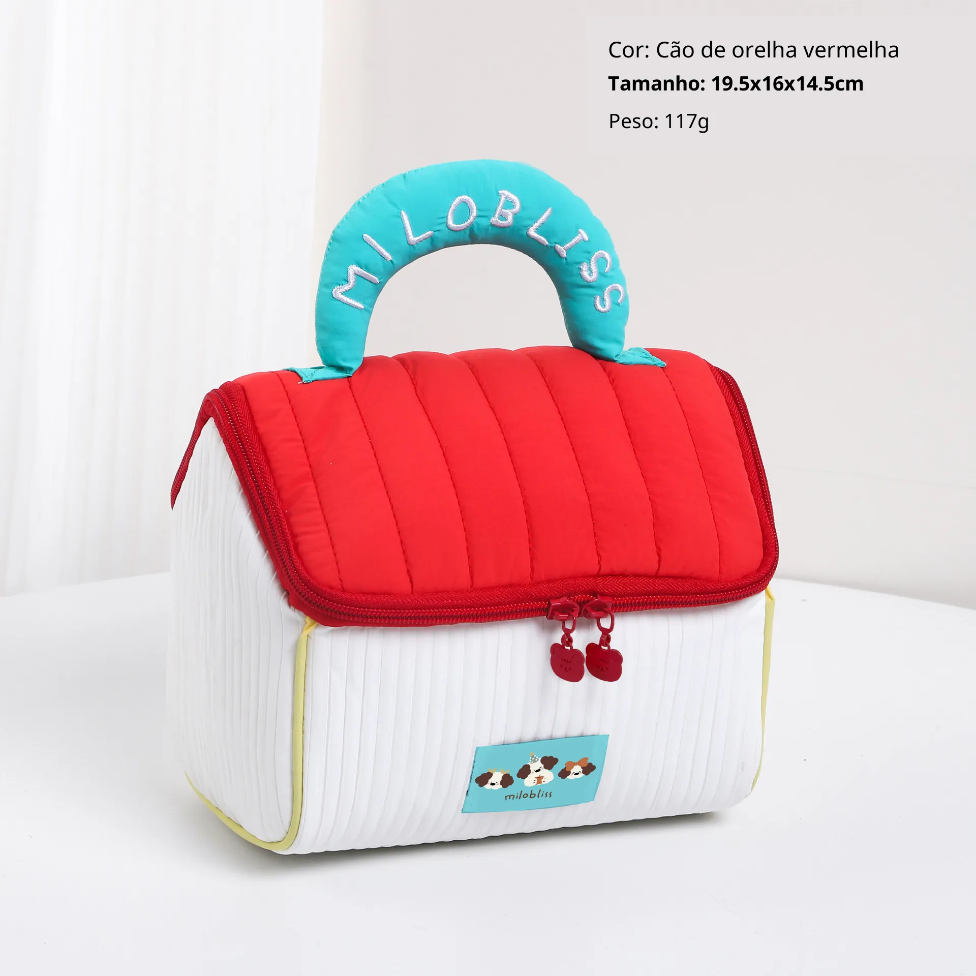 Mala de Maquilhagem 3d Casa Bonitinha Mala de Viagem Autossuficiente Impermeável 19.5*16*14.5cm ZSANFS (cachorro de Orelhas Grandes Vermelho e Azul)