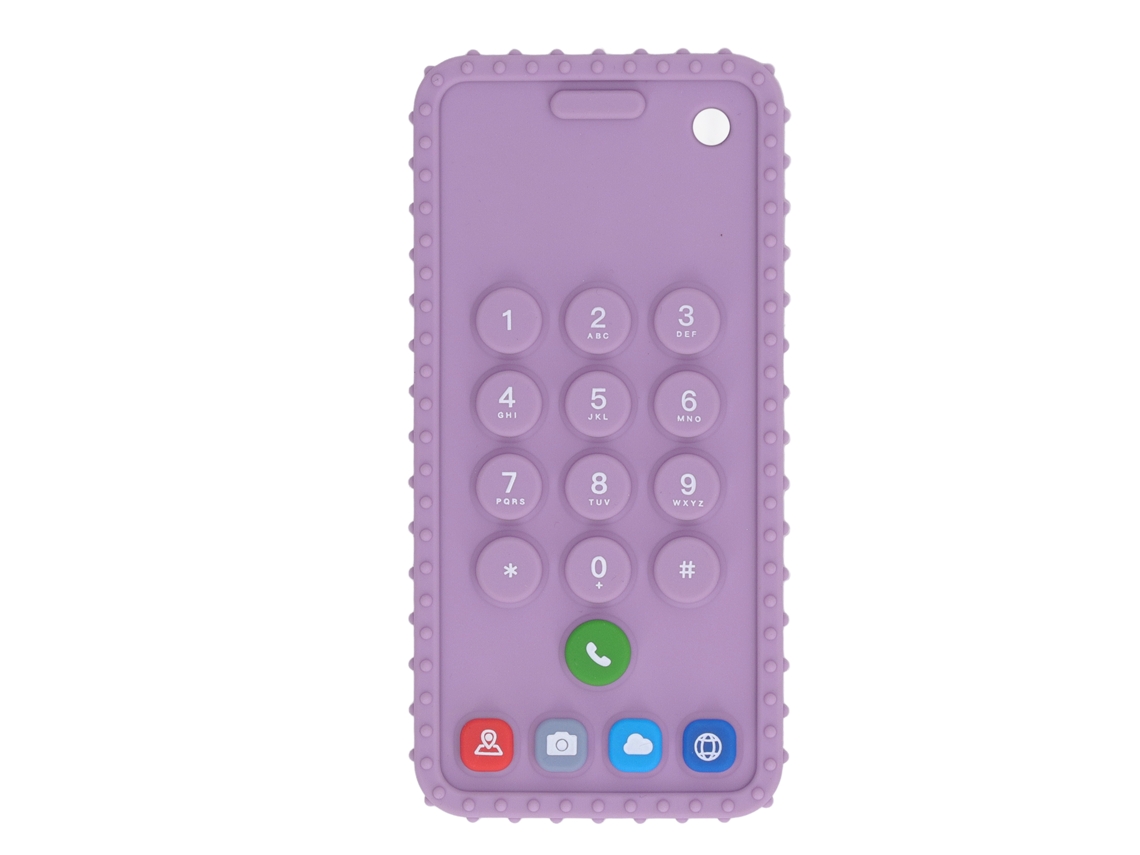 Mali chupeta Sensorial em Forma de Telefone Silicone Macio com Cores Vibrantes para Bebê Roxo