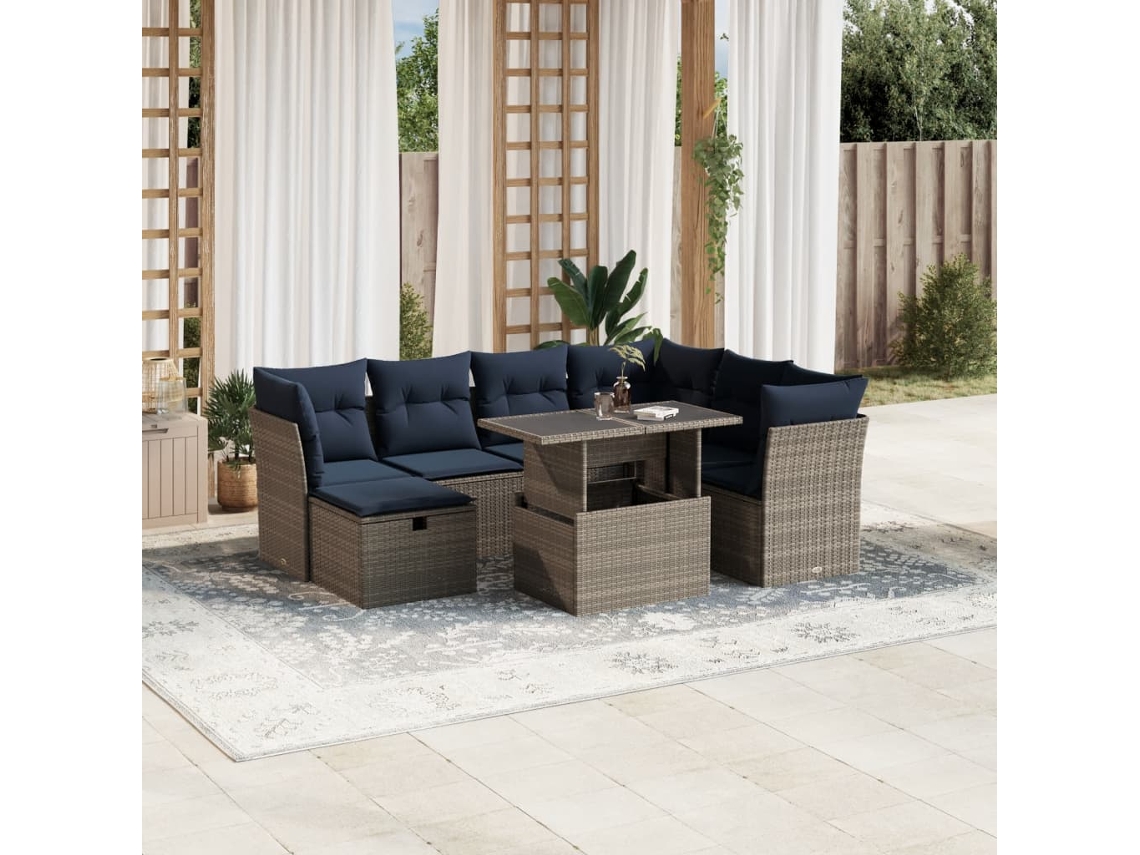 Vidaxl Conjunto De Sofá De Jardim Com 8 Peças E Almofadas Em Rattan Sintético Cinza