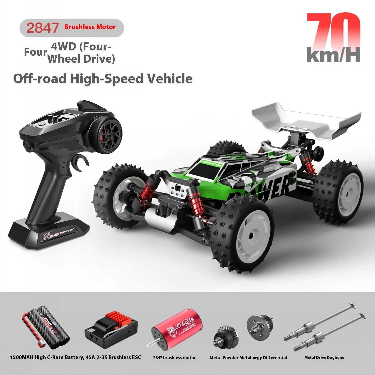 (verde) Carro De Drift 4wd De Alta Velocidade Com Controle Remoto, Equipado Com Motor Brushless.