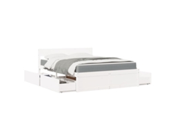 Vidaxl Cama Com Gavetas E Colchão 160x200 Cm Pinho Maciço Branco