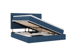 Cama com Arrumação e Led Tecido Azul MAISON EXCLUSIVE (160x200 cm)