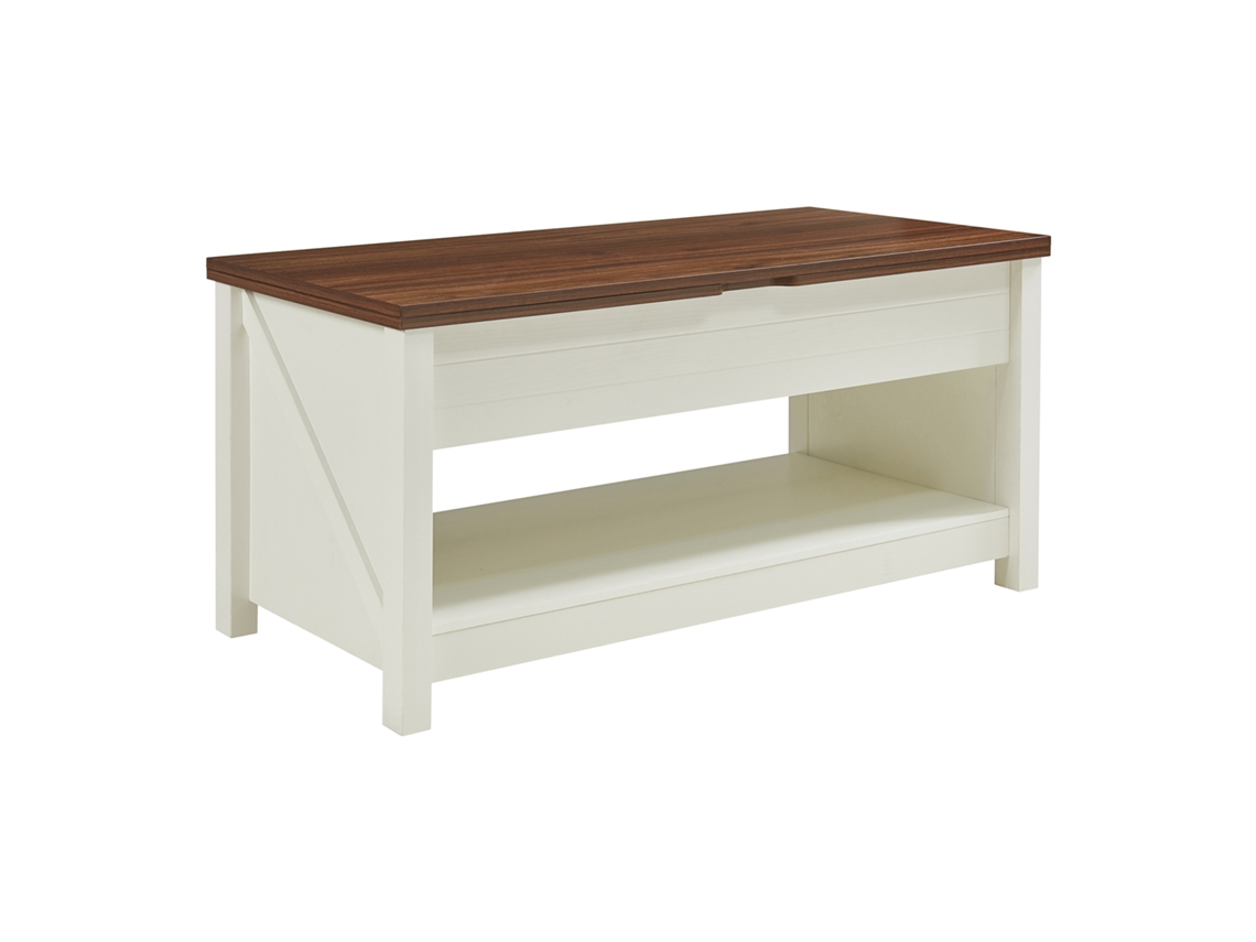 Mesa de Centro Elevável Kasama 110x55x54 cm Efeito Nogueira/Branco [EN.CASA]