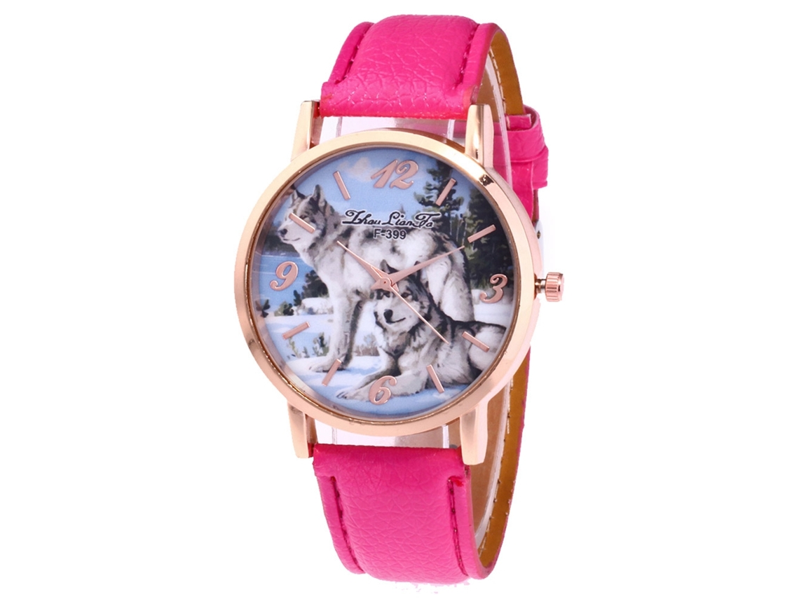Reloj De Cuarzo Con Correa De Cuero Pu, Dial Redondo, Moda, Para Hombres (rojo Rosa)