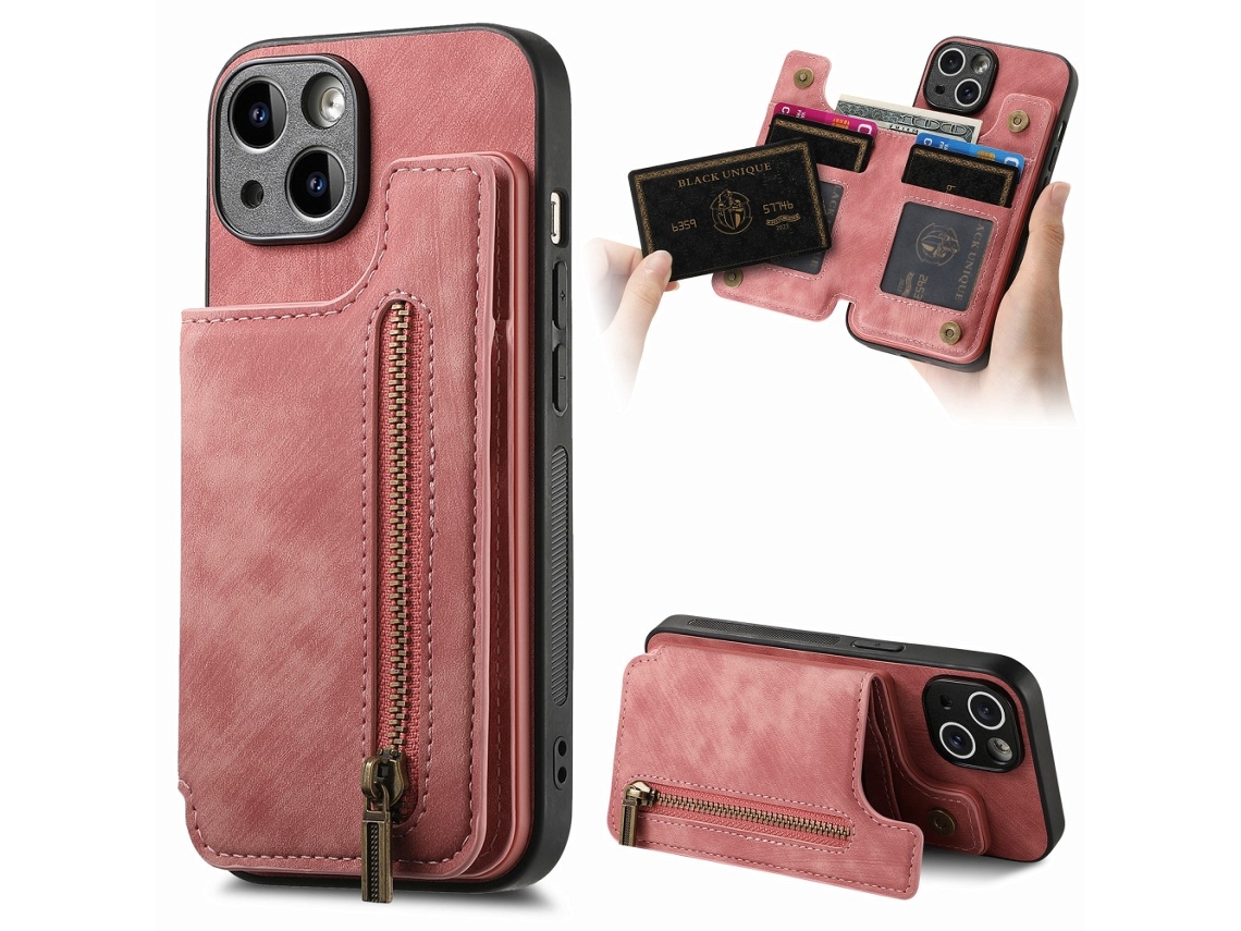 Capa Para Iphone 13 Pele Sintética Rosa
