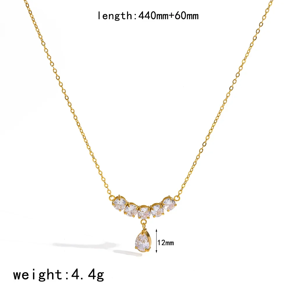 Pingente Em Forma De Lágrima Com Zircônia Banhada A Ouro, Um Colar Luxuoso E À Prova D'água Para Uso Diário.