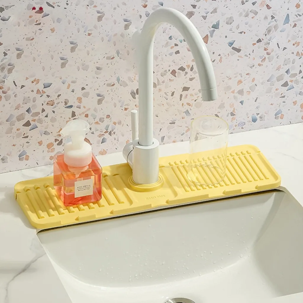 Protetor Contra Respingos Para Pia, Tapete Silicone, Protetor Secagem, Gotejamento Escorredor Louça, Amarelo -aquaforge