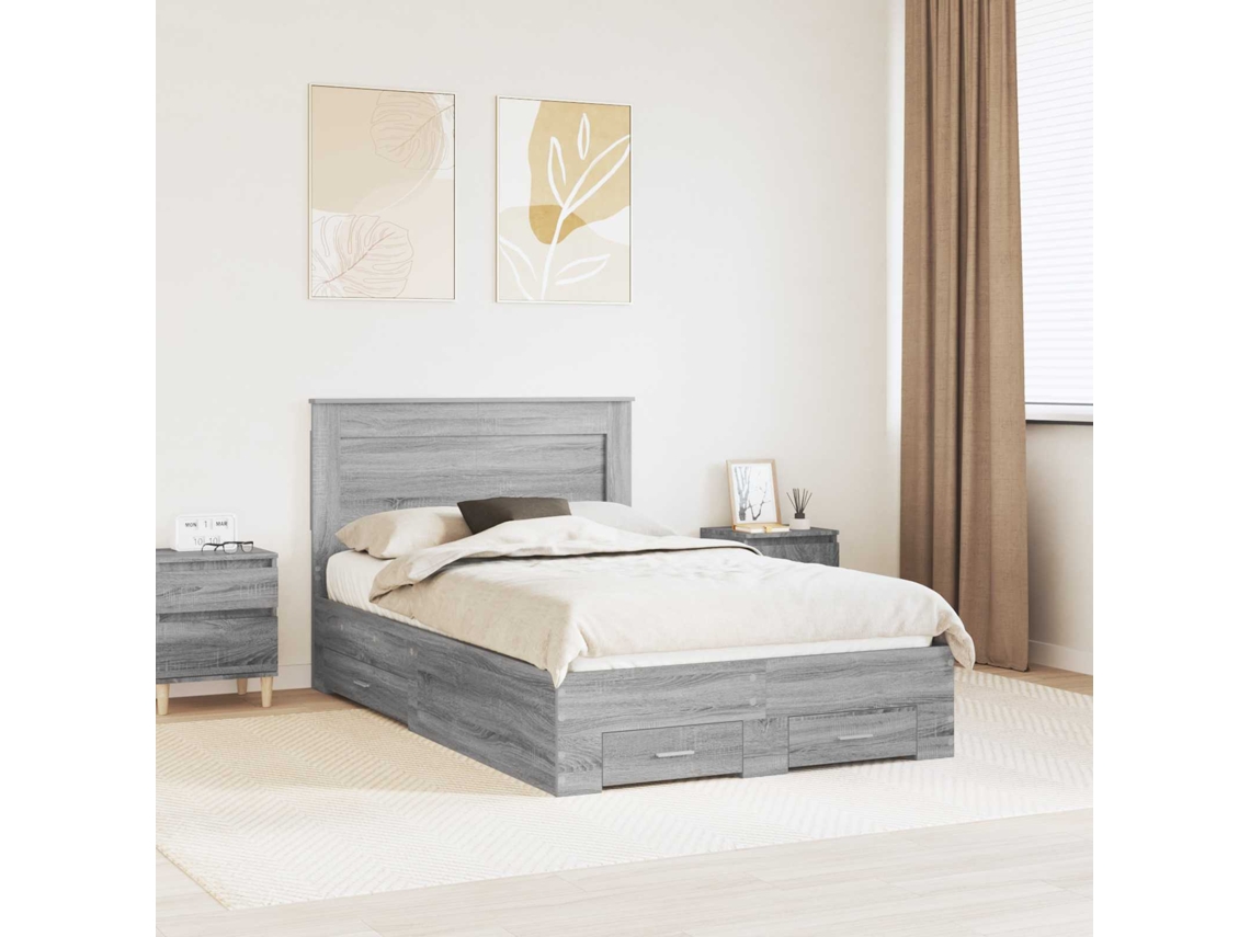 Vidaxl Estrutura Da Cama Com Gaveta Cinza Sonoma 120 X 200 Cm