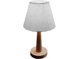 Luminária de mesa moderna Ultechnovo, com LED, estrutura de madeira e cúpula em linho cáqui. Fácil de instalar, elegante.