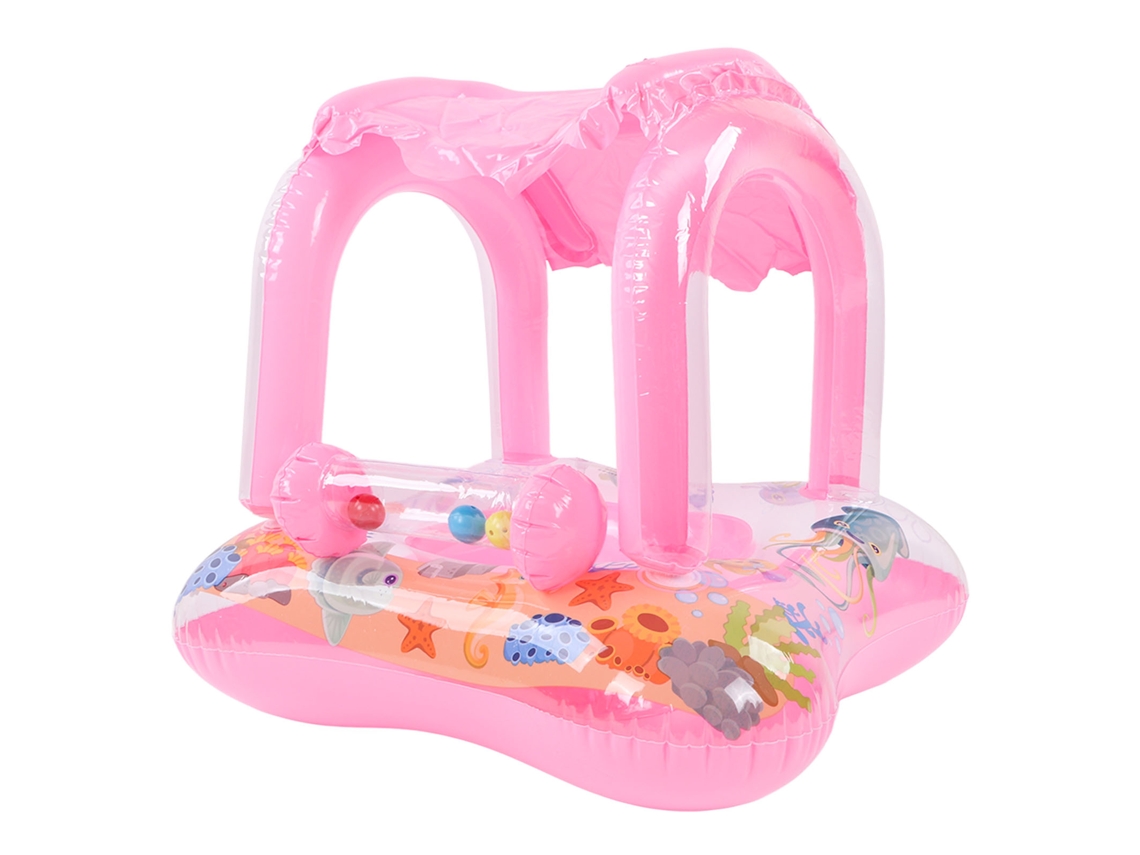 Flotador De Piscina Para Bebê Com Toldo, Assento Inflável, Anéis De Natação, Brinquedo Com Alças E Sininho Rosa