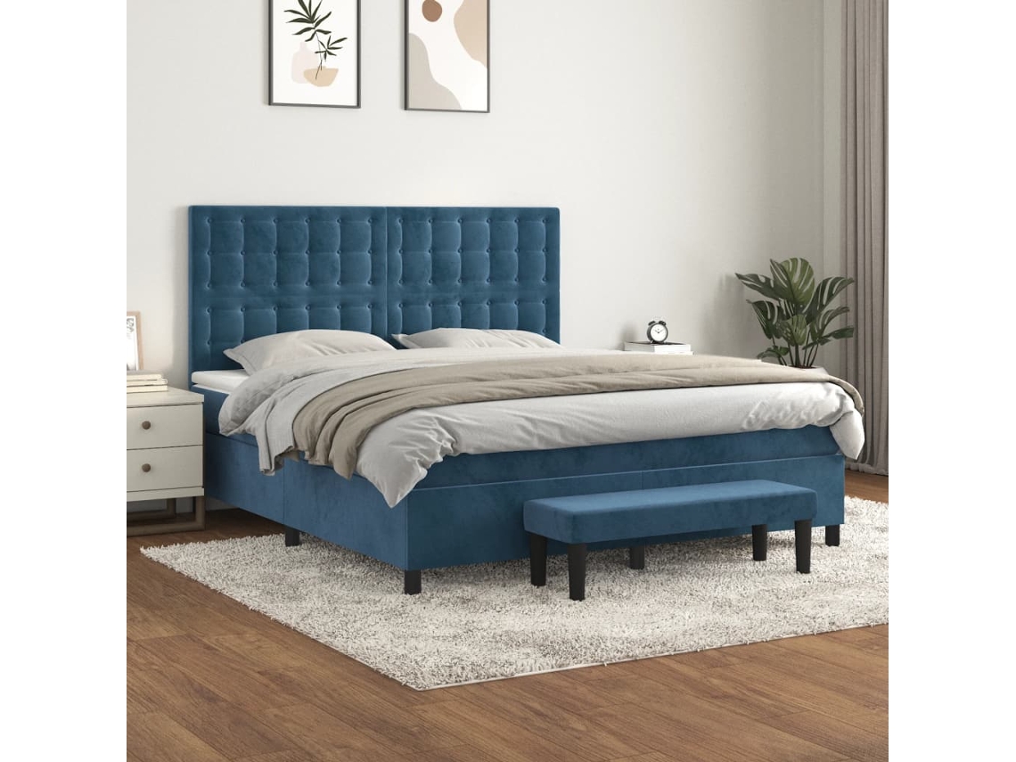 Box Spring Bed, Box Spring Beds Vidaxl Azul Veludo (160 X 200 Cm)
