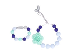 Mali colar e Pulseira de Mordedor em Silicone Rosa para Bebê com Contas Azul Cinza Claro