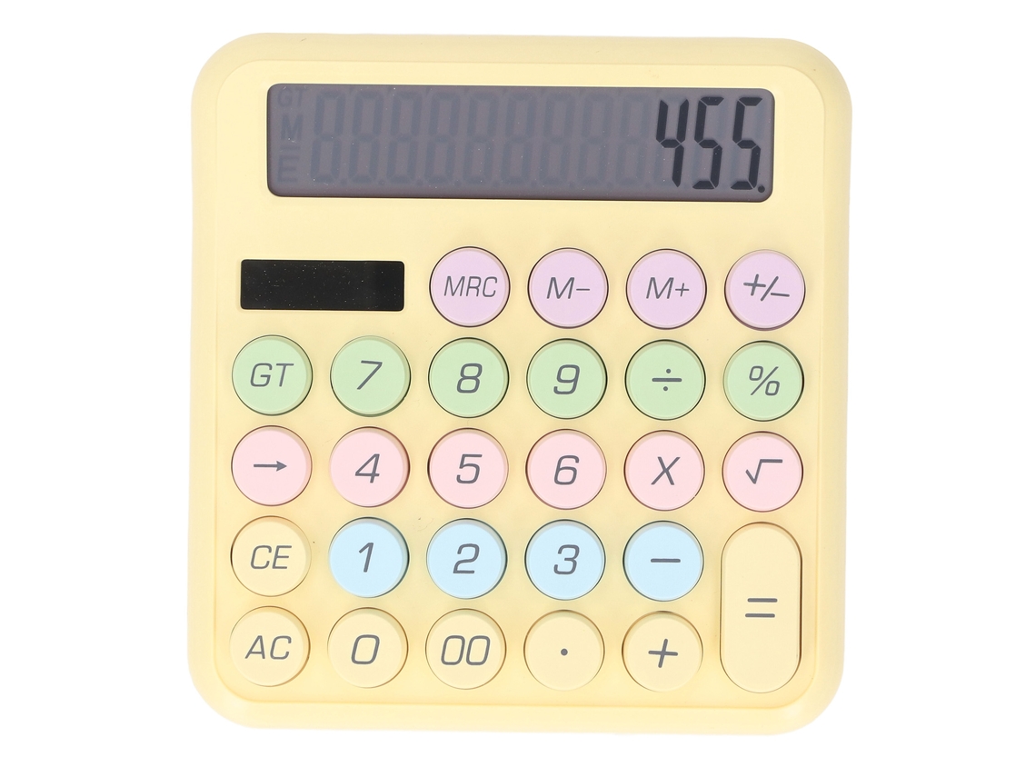 Speedy-calculadora Com Energia Solar E Bateria 12 Dígitos Display Lcd 5 Polegadas Teclas Redondas Grandes Portátil Amarelo Limão