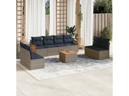 Vidaxl Conjunto De Sofá De Jardim De 9 Peças Com Almofadas Em Rattan Sintético Cinza
