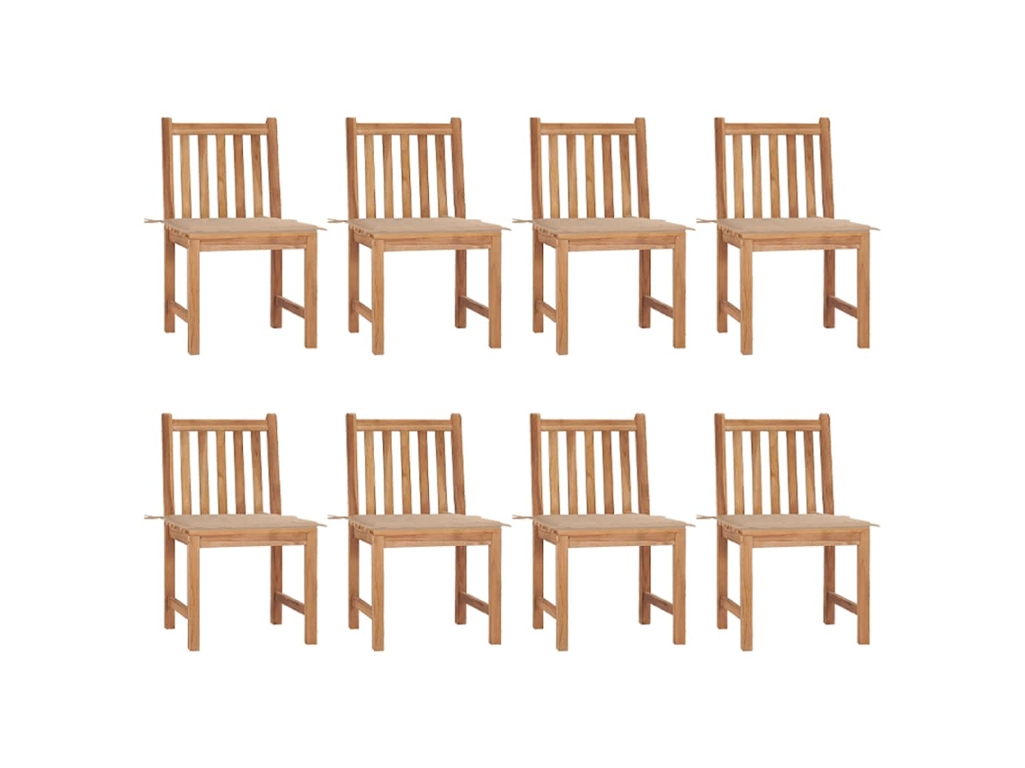 Vidaxl Cadeiras De Jardim 8 Pcs C/ Almofadões Madeira De Teca Maciça