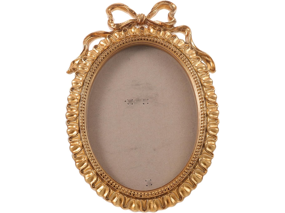 Conjunto 2 Porta Retratos Ovais Vintage Resina Dourada Multifuncionais Leves Resistentes Ideais Quarto Férias GOKOCO
