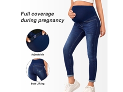 Calça Jeans de Maternidade Feminina, Cintura Ajustável, Azul Escuro, S. PANOONA