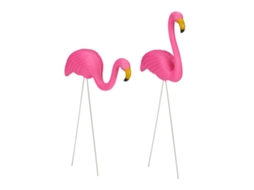 Relaxdays Flamingo, Conjunto De 2 Figuras, Decoração De Jardim Tropical, Plástico E Metal, Cor-de-rosa.