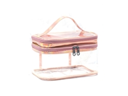 Bolsa De Maquiagem Feminina Transparente Dupla Camada Rosa