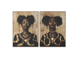 Pintura HOME ESPRIT Preto Dourado Mulher 103 x 4,5 x 143,5 cm (2 Unidades)
