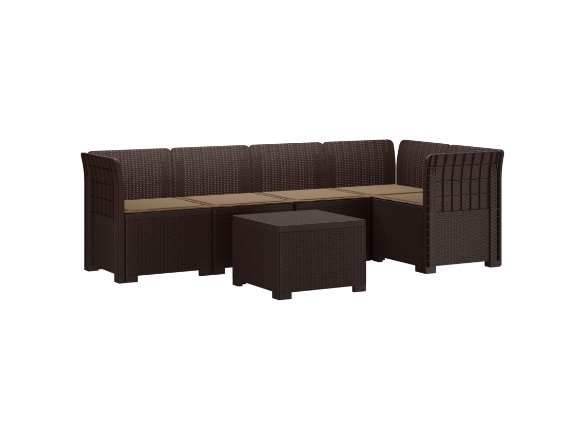 Vidaxl Sofá De Jardim De 5 Pessoas Com Almofadas Visual De Rattan Pp