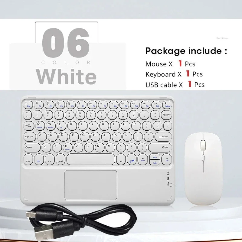 Teclado Sem Fio Recarregável Bluetooth para Android, Ios e Windows MDUG (conjunto Branco com Idiomas Árabe e Inglês)