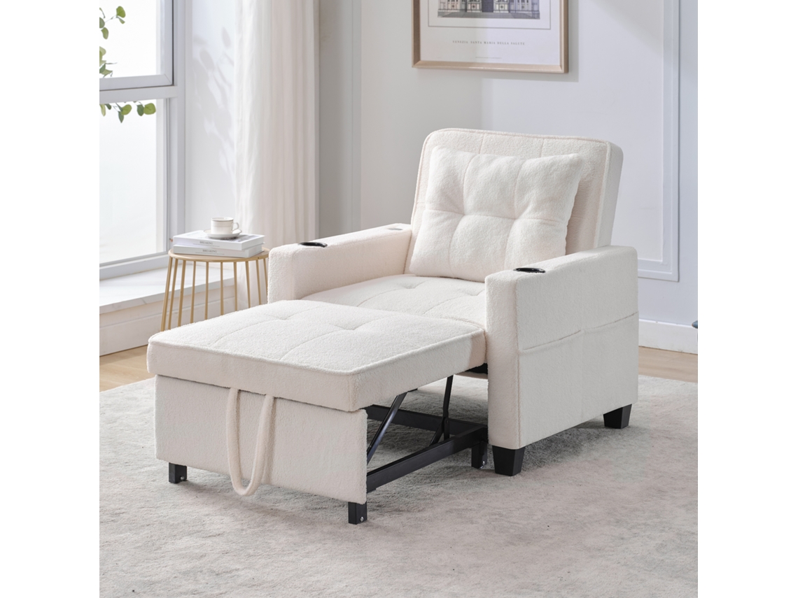 Sofá-cama De 1 Lugar - 3 Em 1, Com Porta-copos E Porta Usb, Sofá Reclinável E Poltrona - Branco