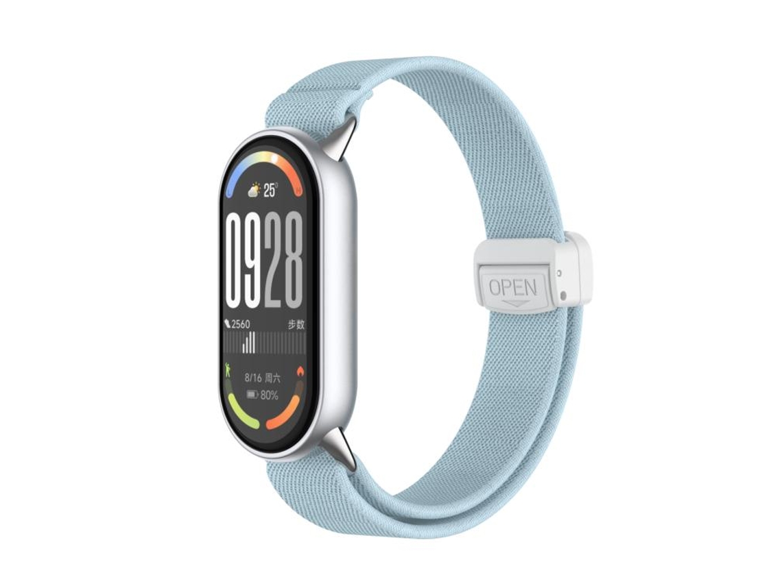 Bracelete para Xiaomi Smart Band 10/9/8 Nylon Elástico com Cabeça de Metal e Fivela Magnética Azul Claro XIAOMOYU