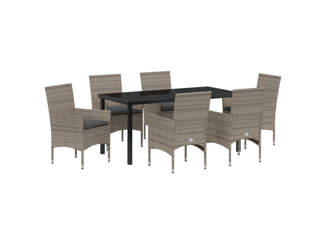 Conjunto 7 De Jantar Com Almofadas Vidaxl Em Rattan Polipropileno Cinza
