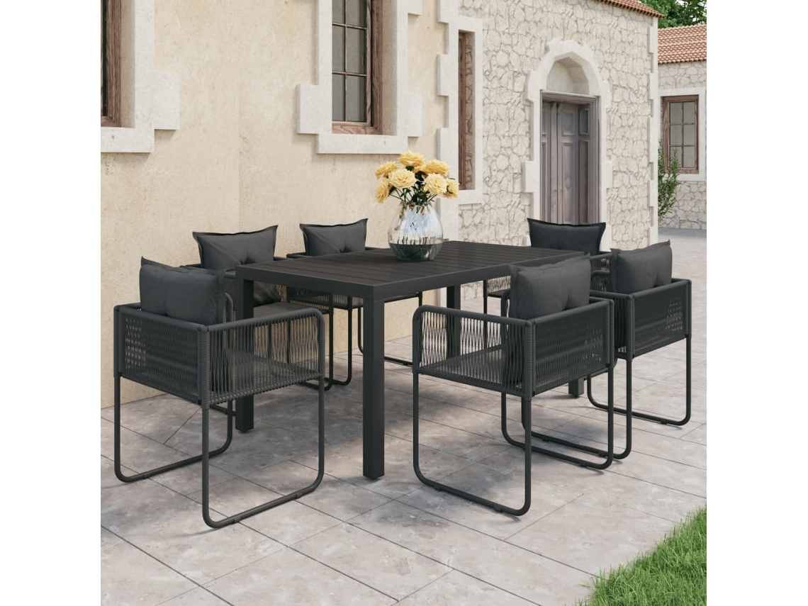 Vidaxl 7 Pcs Conjunto de Jantar para Jardim Vime de Pvc Preto