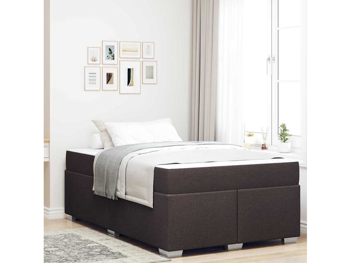 Vidaxl Estrutura Da Cama Com Colchão Marrom Escuro 120 X 200 Cm Tecido