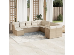 Vidaxl 11 Pcs Conjunto Sofás De Jardim C/ Almofadões Vime Pe Bege