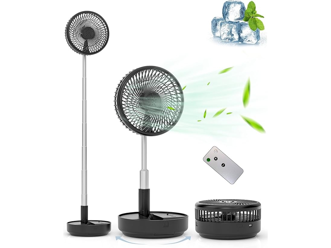 Ventilador Portátil Dobrável Sem Fio Com Bateria De 7200mah, Recarregável Via Usb E Com Controle Remoto Preto Siurn