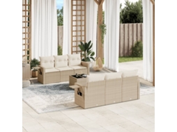 Vidaxl 7 Pcs Conjunto De Sofás P/ Jardim Com Almofadões Vime Pe Bege