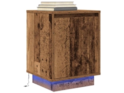 Vidaxl Mesa De Cabeceira Com Luzes Led 38x34x50 Cm Madeira Velha