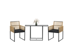 Conjunto Vime 2 Cadeiras Dobráveis Mesa Vidro Natural Preto