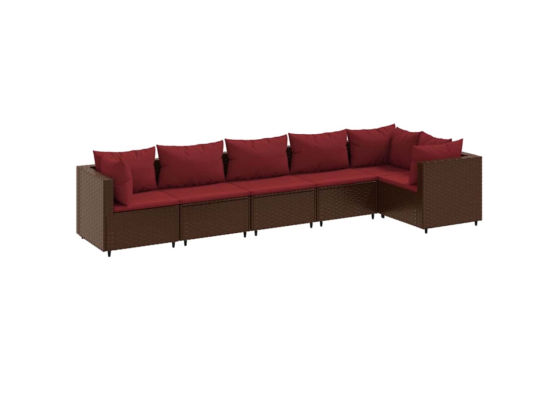 Conjunto de 6 Pcs Lounge Jardim com Almofadões Vime Pe Castanho MAISON EXCLUSIVE