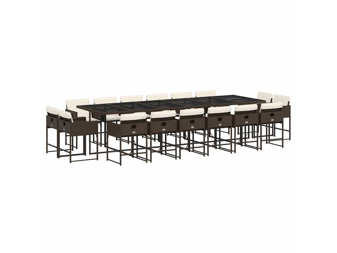 Conjunto de Jantar 17 Pcs para Jardim com Almofadões Vime Pe Castanho MAISON EXCLUSIVE (17 pcs)