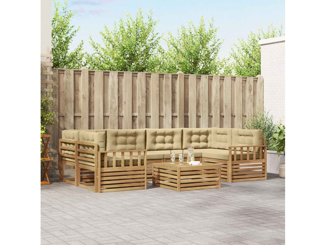 Vidaxl Conjunto De Sofás Para Exterior 7 Unid. Branco E Bege Poliéster